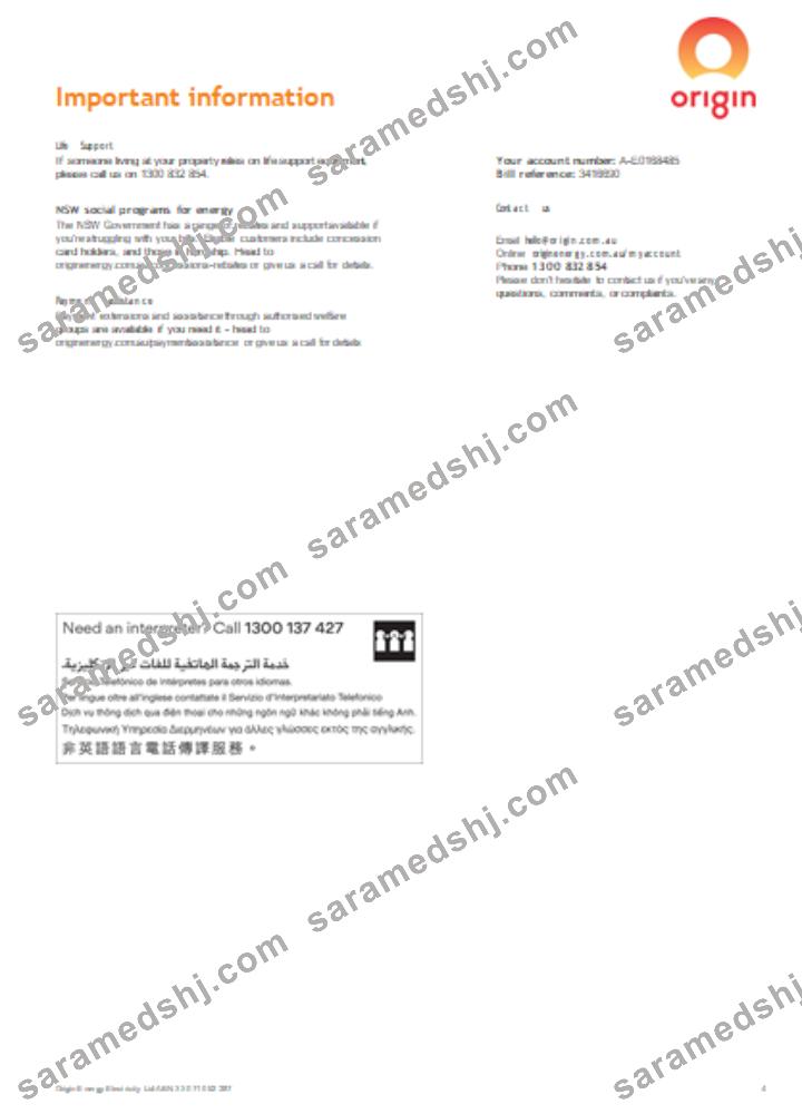 Origin utility business bill,  page 4, SCR
